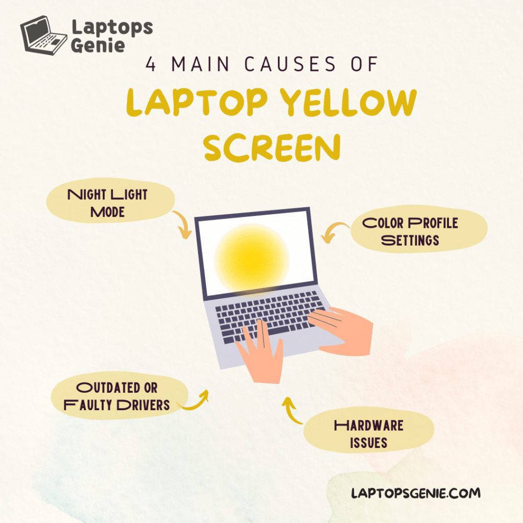 A graphical representation of the causes of yellowish laptop screen