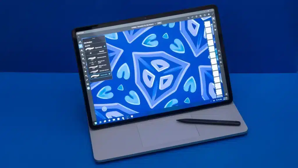 A view of Microsoft Surface opened for photo editing with a pen