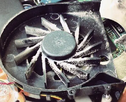 A view of a dirty laptop fan