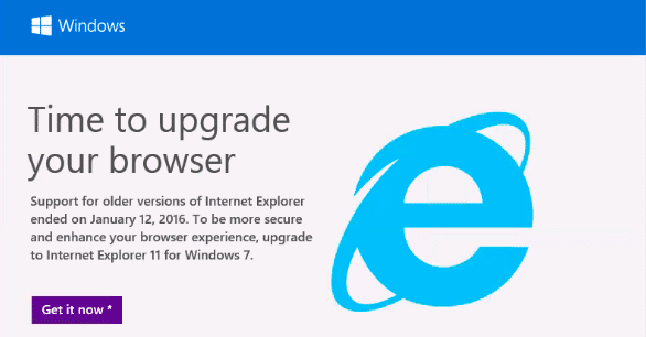 A view of internet browser upgrade page on windows