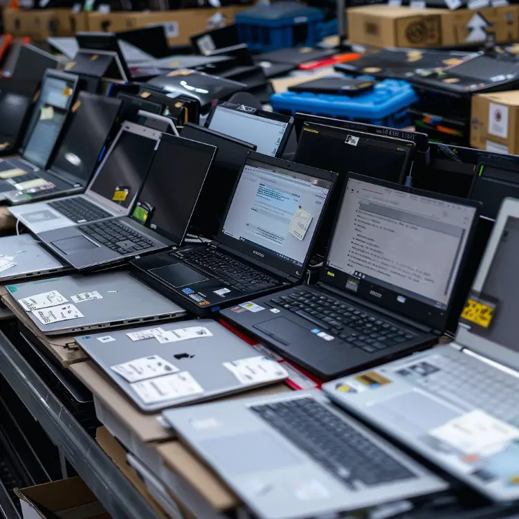 A view of various opened old laptops out for selling