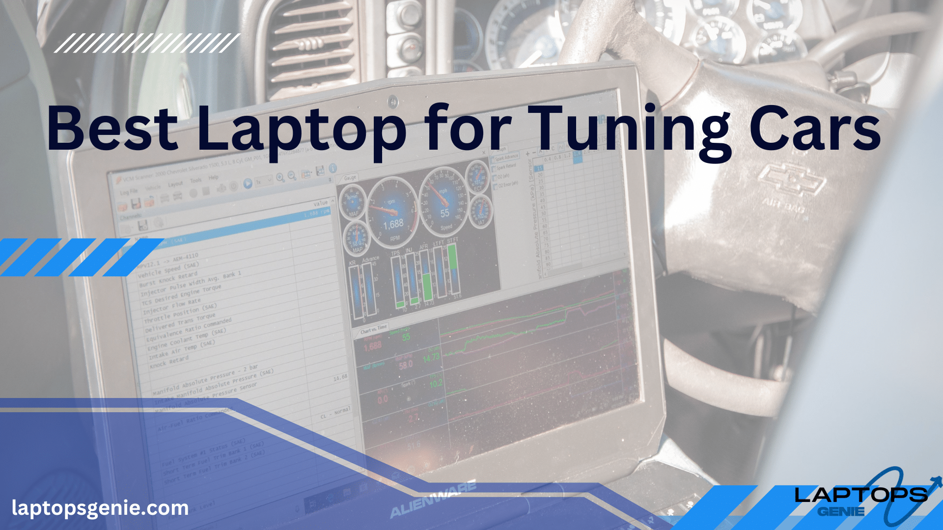 a laptop in a car for tuning car